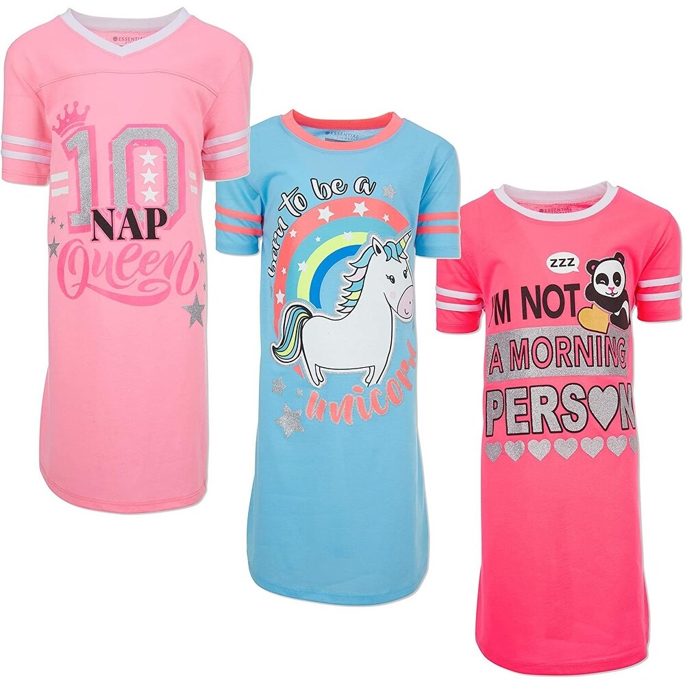 Exemaba Girls Long Sleeve Nightgown 2 Packs Toddler Little Kids Girls Princess Nightdress Cotton Sleepwear